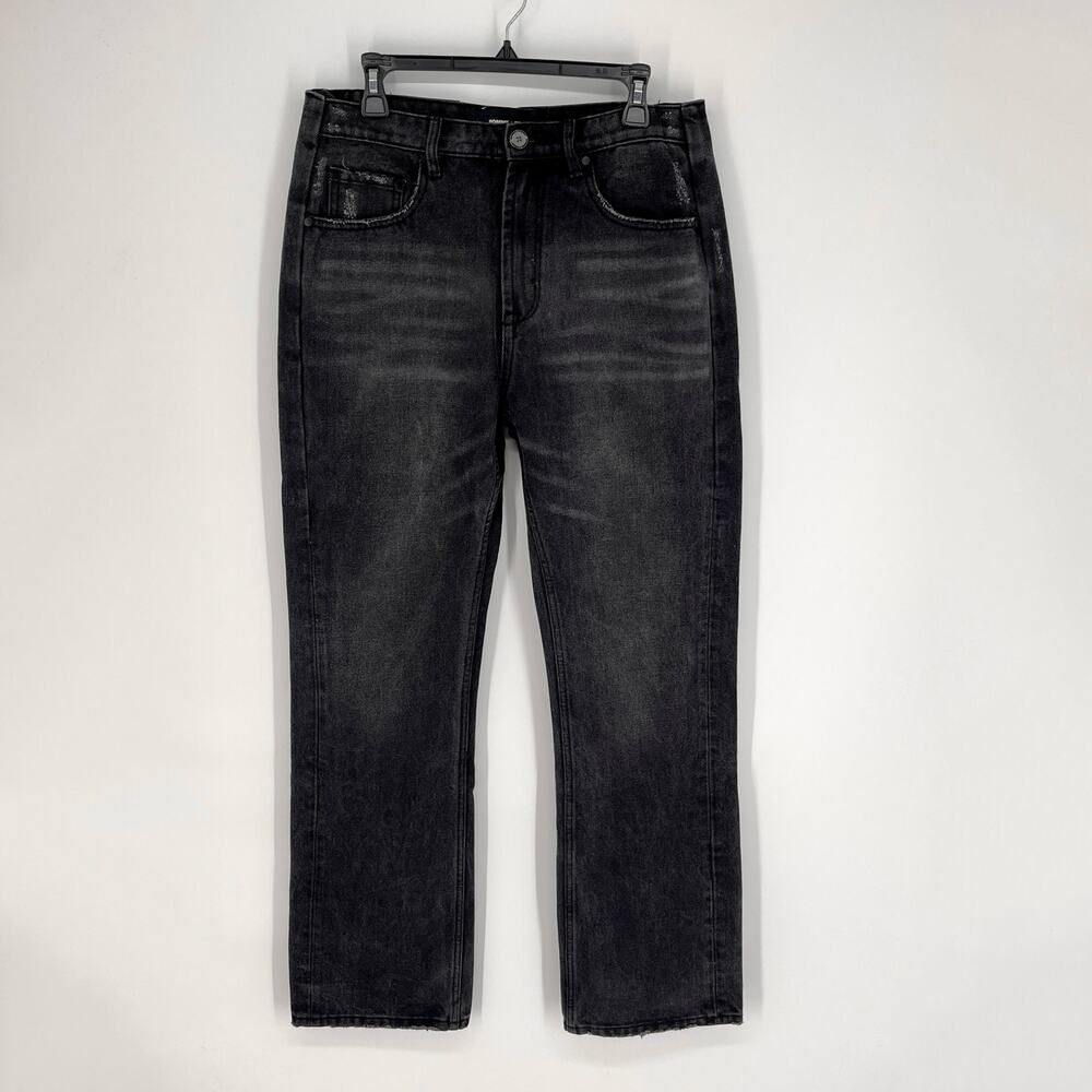Homme + Femme NEW Jeans Mens Sz 34 Black Straight Leg Torn Pocket Cotton Blend